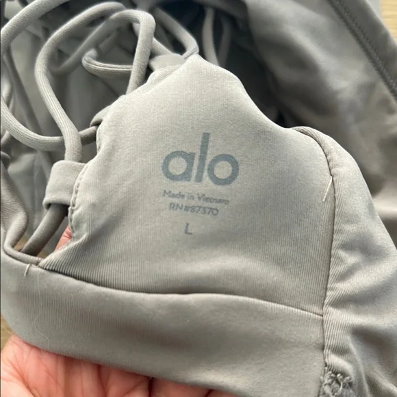 ALO Yoga movement Taupe Lace-Up Detail Bra Top Sz L - Picture 5 of 5
